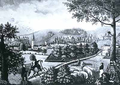 Das Dorf Wiehl um die Mitte des 19. Jahrhunderts.<br>
Bild in Großansicht