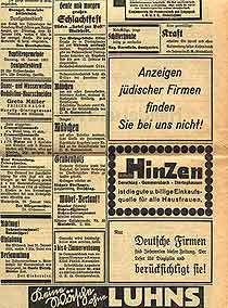 Anzeigenseite im Oberbergischen Boten, dem NS-Parteiorgan und zugleich Kreisblatt des Oberbergischen Kreises, vom 30. Januar 1934. <br>
<br>
Bild in Großansicht