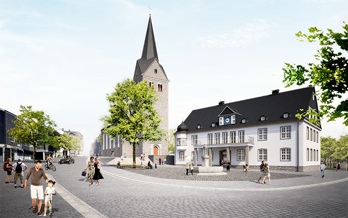 Der neugestaltete Rathausplatz gewinnt eine hhere Aufenthaltsqualitt fr Fugnger